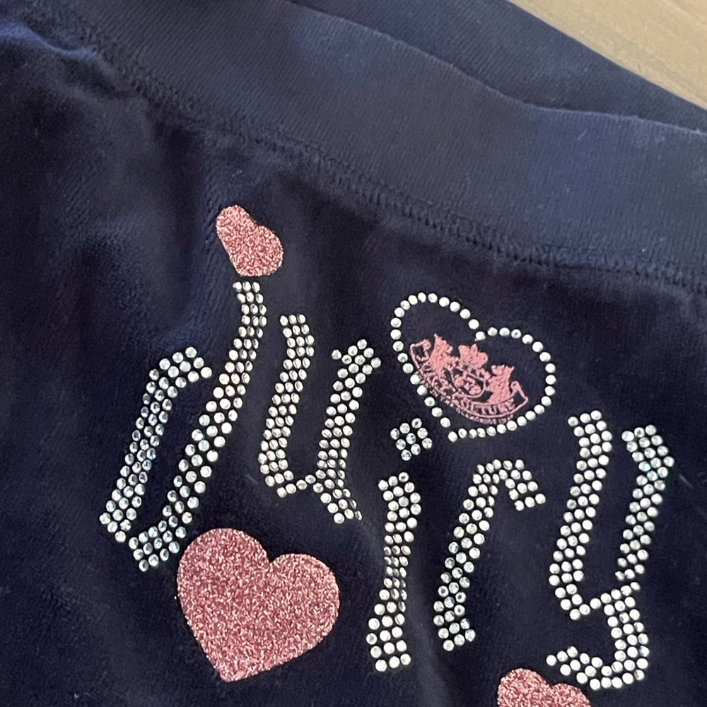 Juicy Couture Navy Velour Pants with Pink Rhinestones